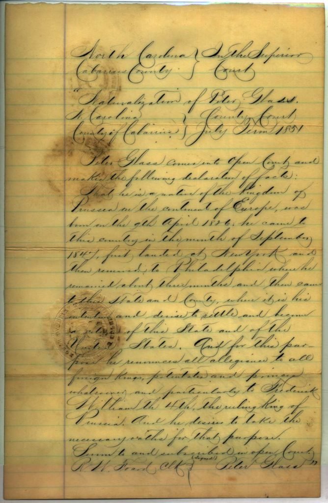 Johann Peter Glass naturalization papers - 1 of 4