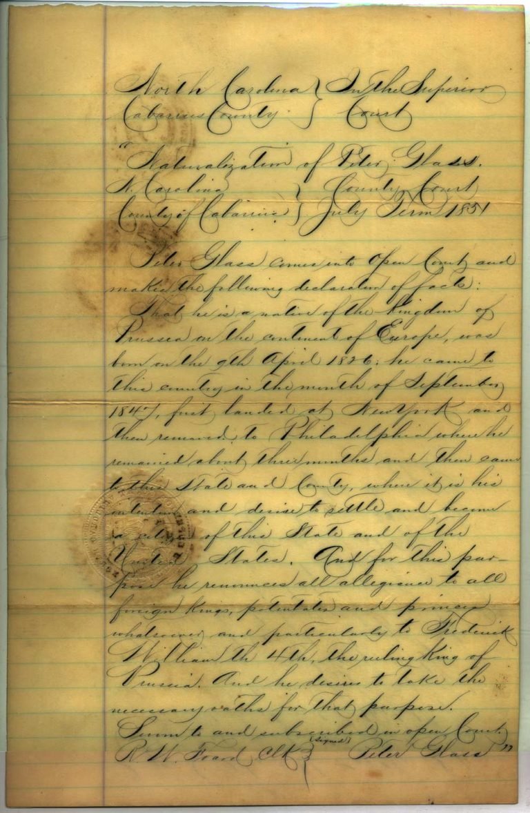 Johann Peter Glass naturalization papers - 1 of 4
