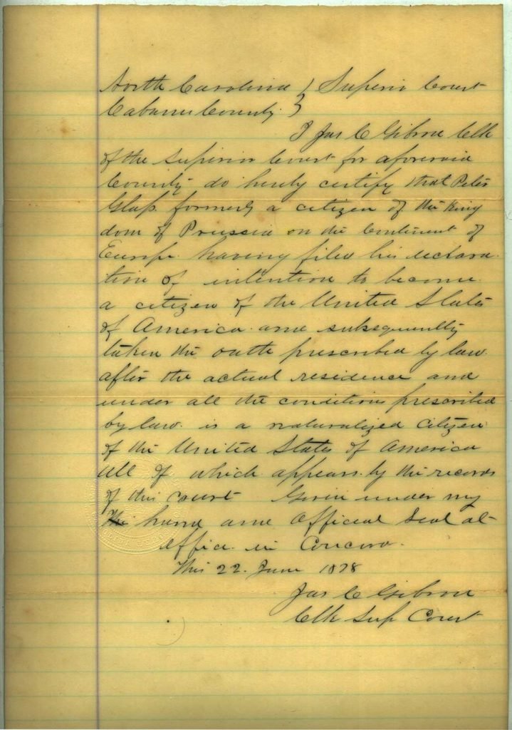Johann Peter Glass naturalization papers - 3 of 4