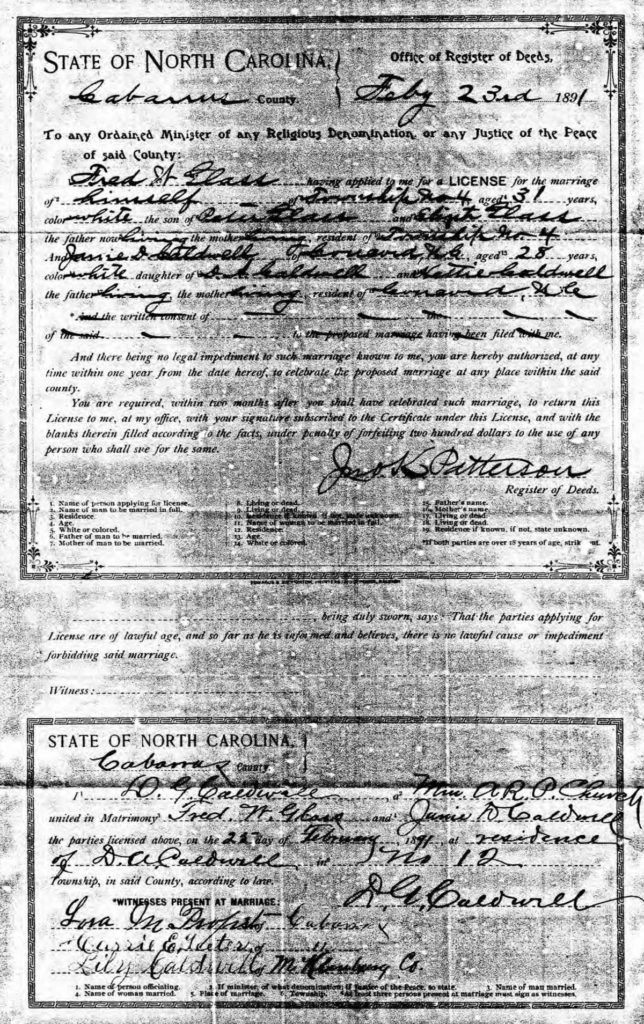 Frederick & Janie marriage certificate
