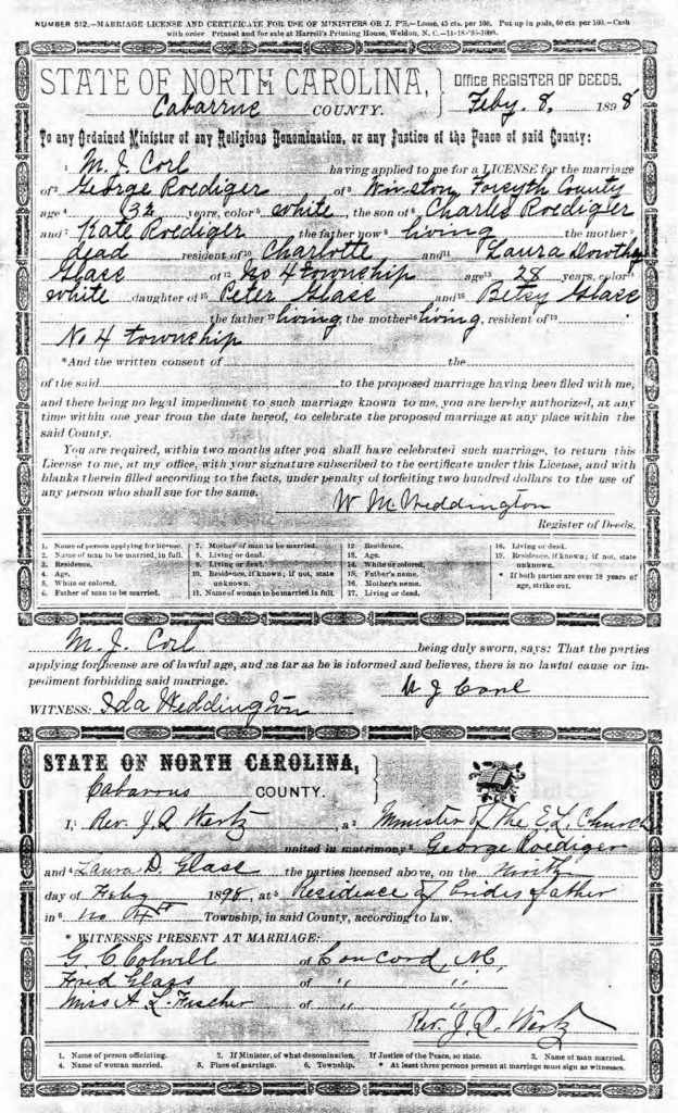 Marriage - George & Laura Glass Roediger
