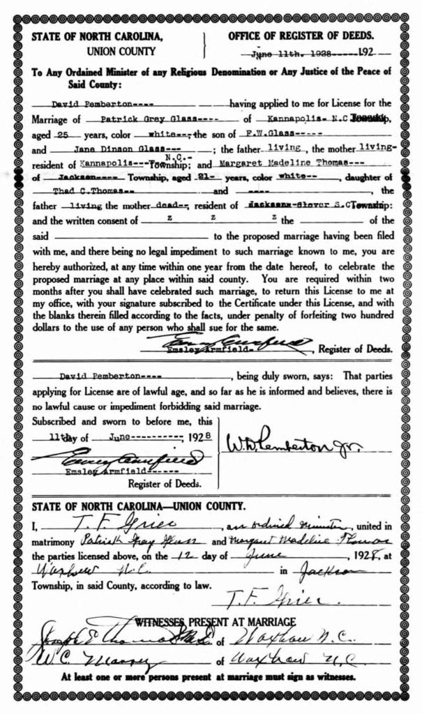 Patrick Grey Glass marriage