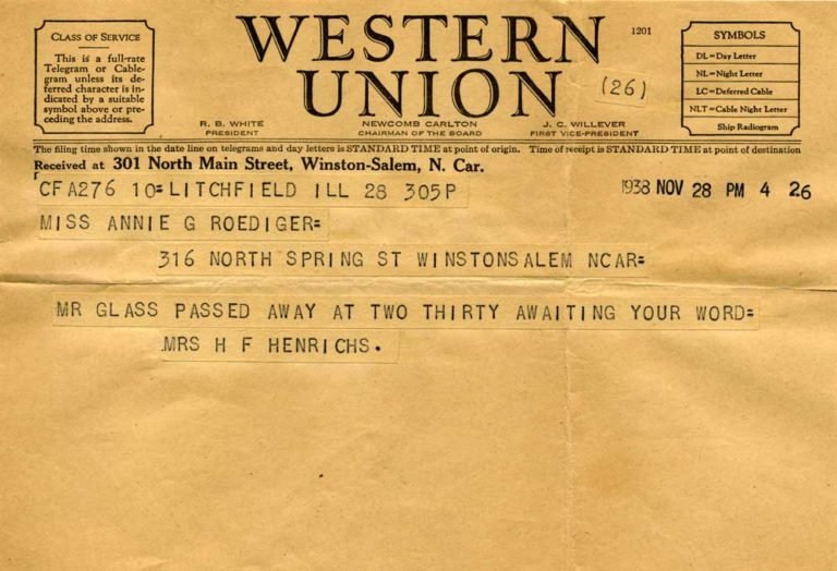 Telegram announcing Henry's death