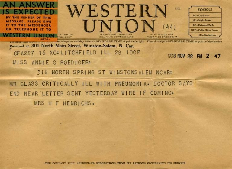 Telegram announcing Henry's illness