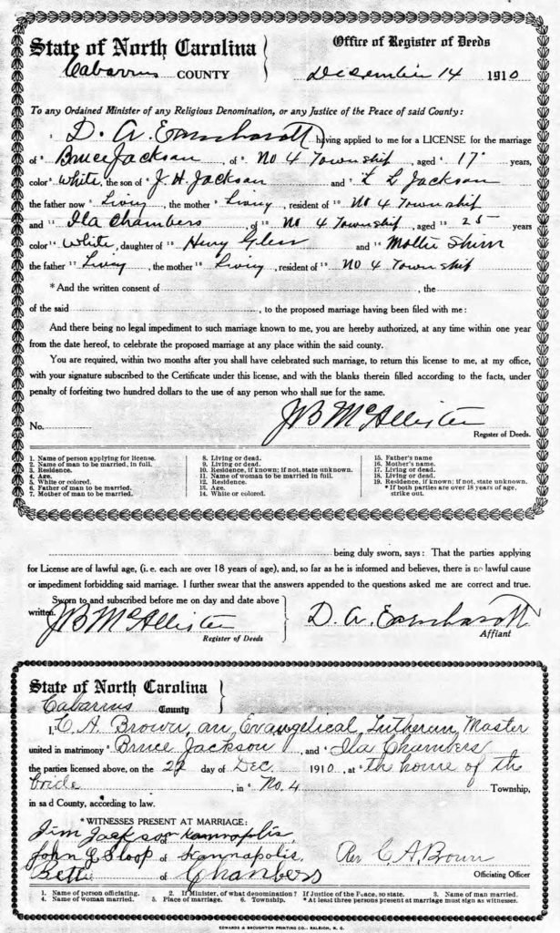 Ila Belle Chambers Jackson marriage record