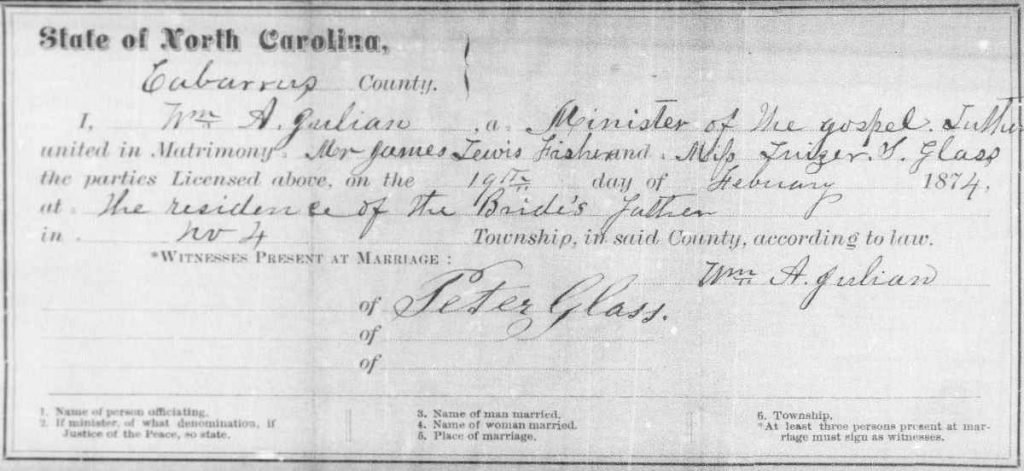 Marriage certificate - Louisa Glass & James L Fisher